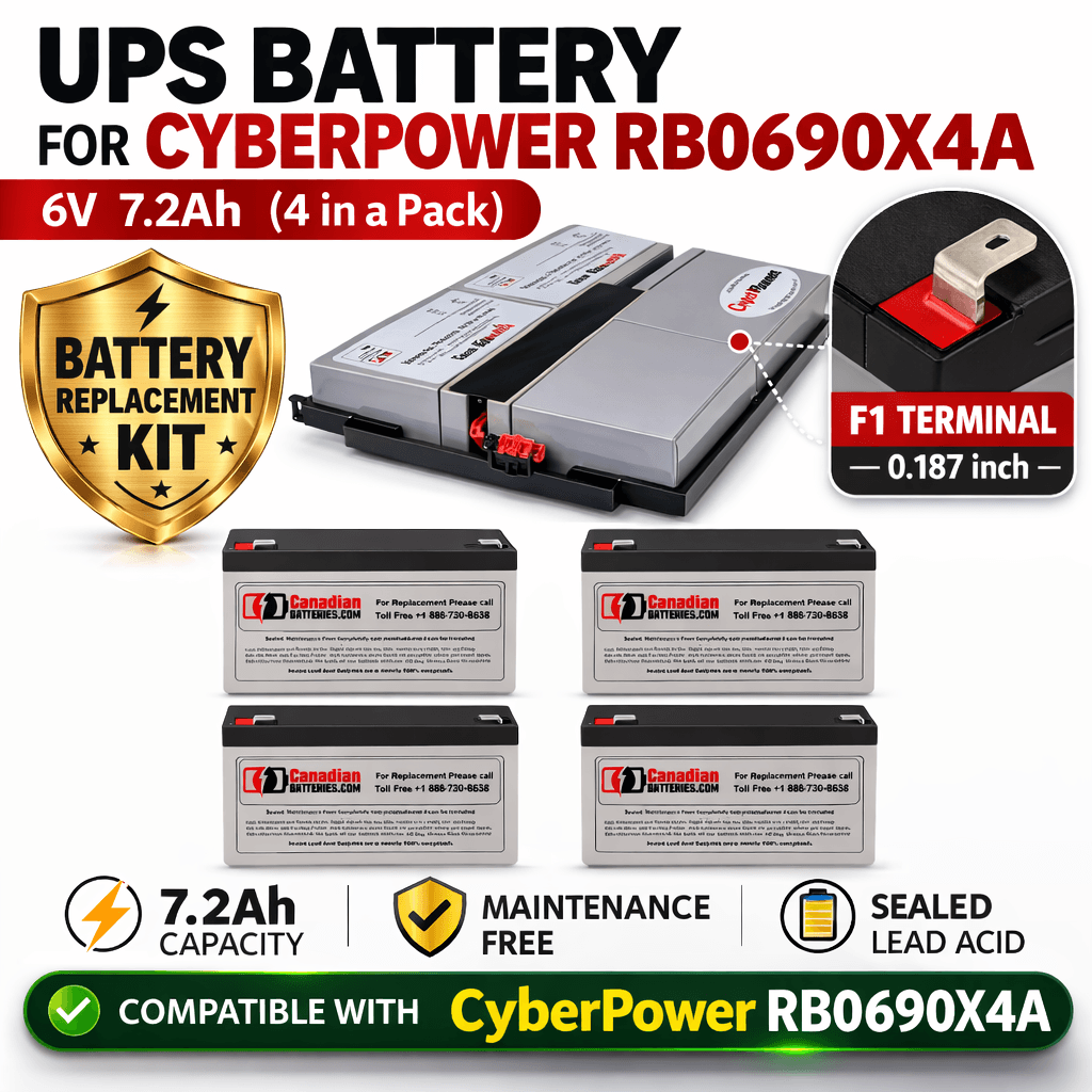 Batteries For Cyberpower Rb0690x4a UPS, 4 X 6v, 7.2ah - 43.2wh UPS Batteries CB Range