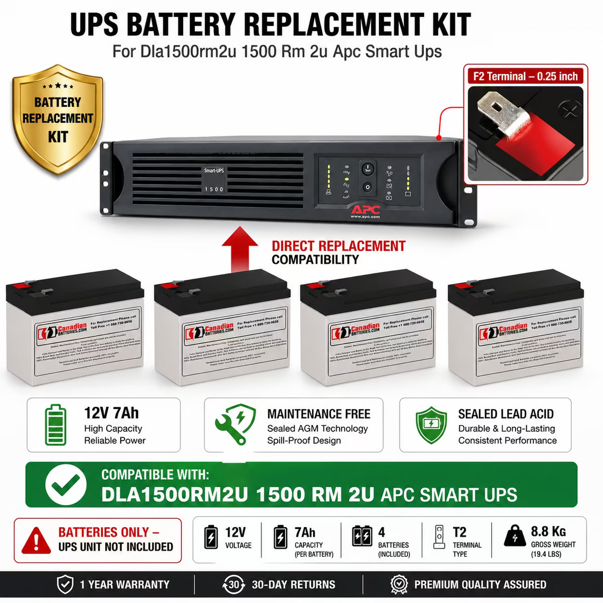 APC Dla1500rm2u Smart UPS Battery Replacement 4 Pack 12V 7Ah AGM UPS Batteries CB Range