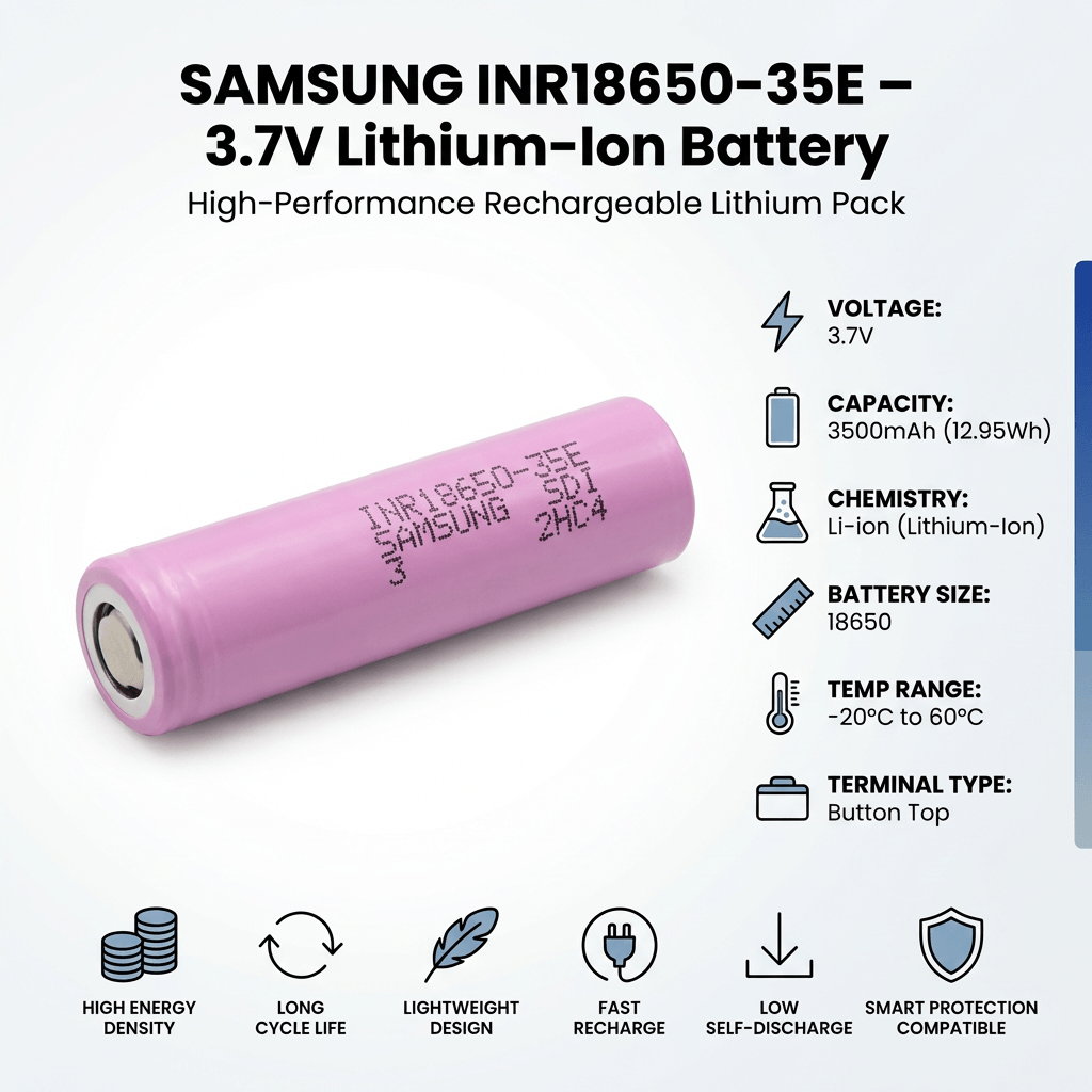 Samsung 3500 mAh (35E), 18650 3.6v li-on Battery 18650 BB Generic