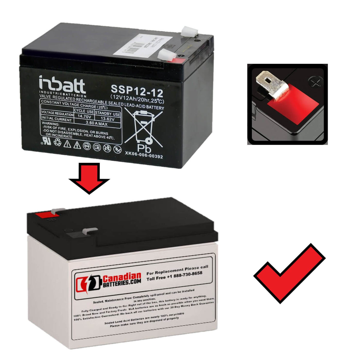 Replacement battery for the Inbatt SSP12-12, 12 Volt 12Ah, F2 Terminal Sealed Lead Acid CB Generic