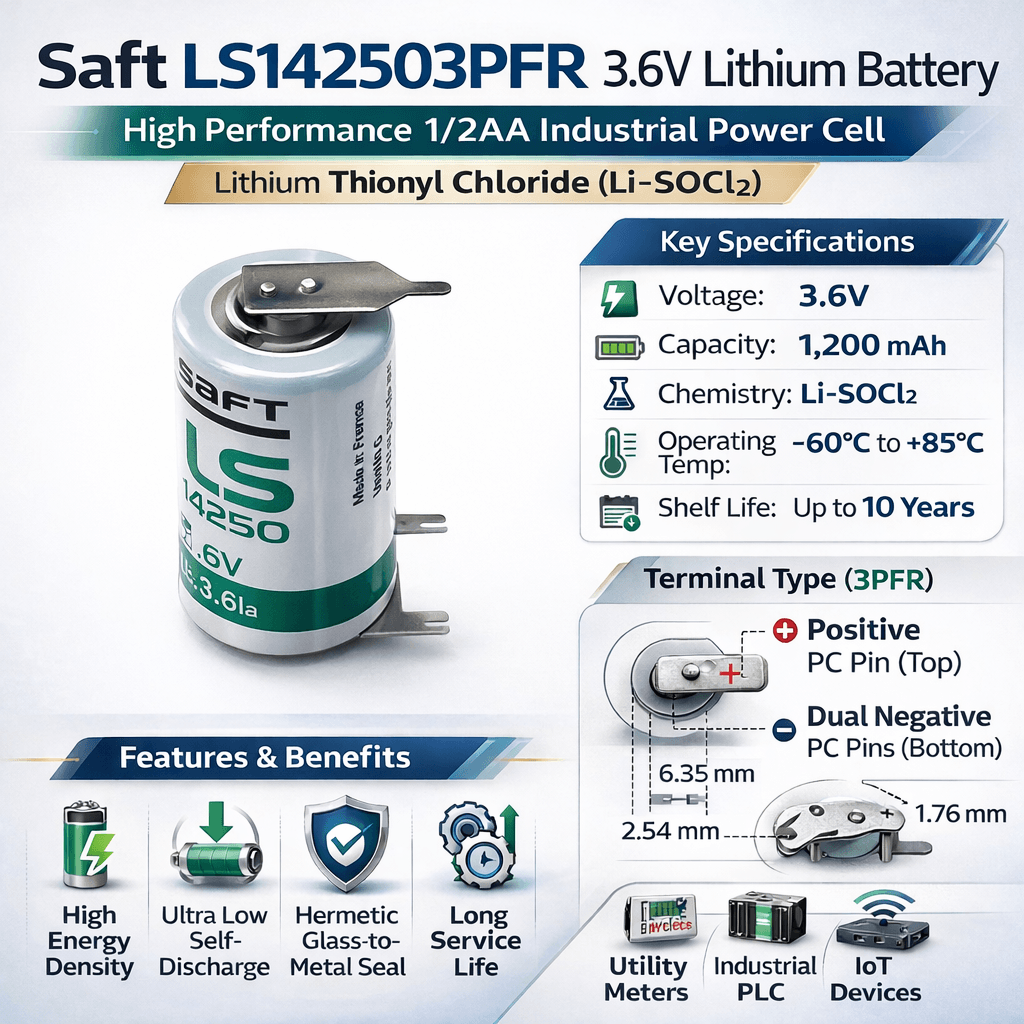Saft Ls14250 1/2aa Pc Pin Dual-negative & Single-positive Terminal Battery Saft Batteries Saft Lithium Batteries