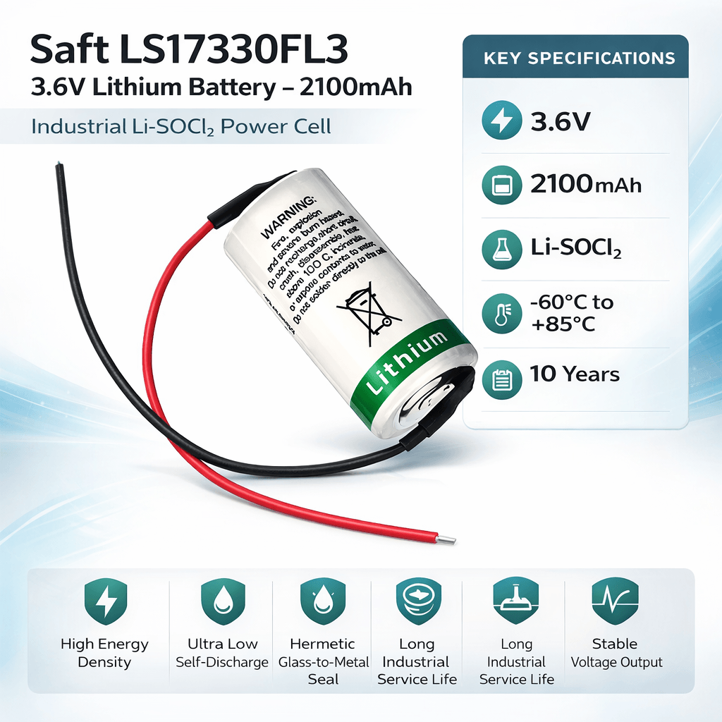 Saft Ls17330, With 3 Inch Fly Leads, 2/3 A 3.6v, 2100mah Battery Saft Batteries Saft Lithium Batteries