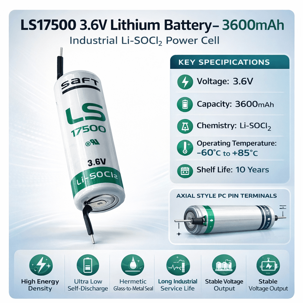Saft Ls17500 A-size 3.6v 3600mah Long Axial Style Pc Pin Battery Saft Batteries Saft Lithium Batteries