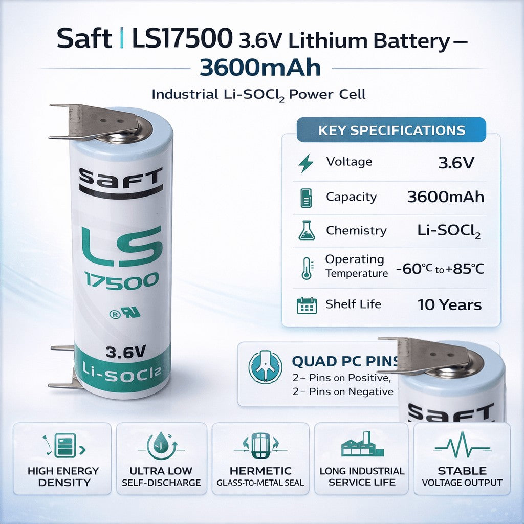 Saft Ls17500 A-size 3.6v 3600mah Battery With Quad Pc Pins Saft Batteries Saft Lithium Batteries
