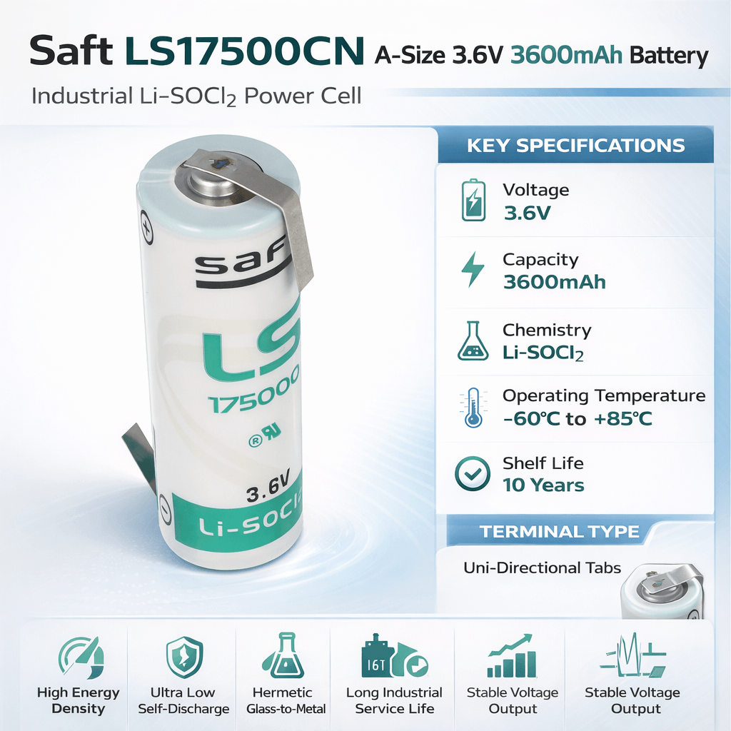 Saft Ls17500 A-size 3.6v 3600mah Uni Directional Tabs Battery Saft Batteries Saft Lithium Batteries