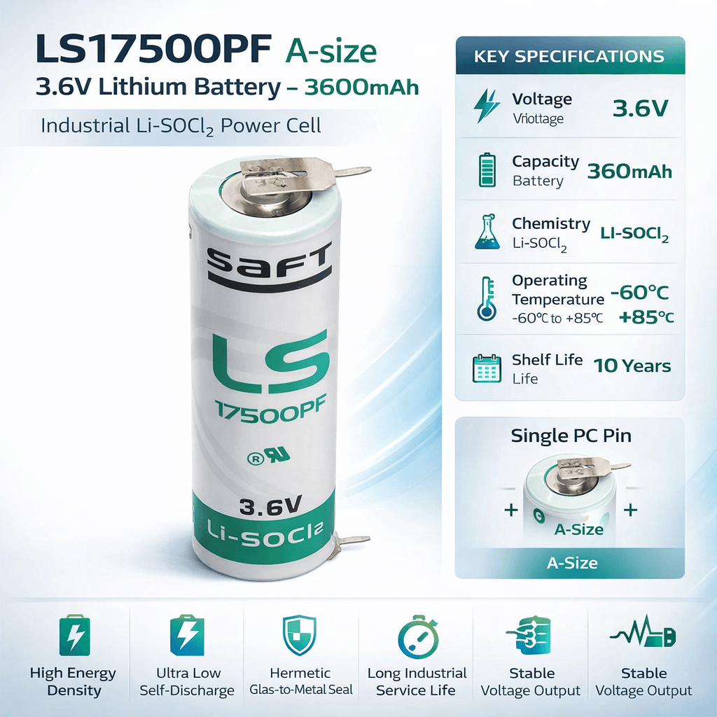 3.6v 3600mah A-size Saft Ls17500 Battery With Single Pc Pins Saft Batteries Saft Lithium Batteries
