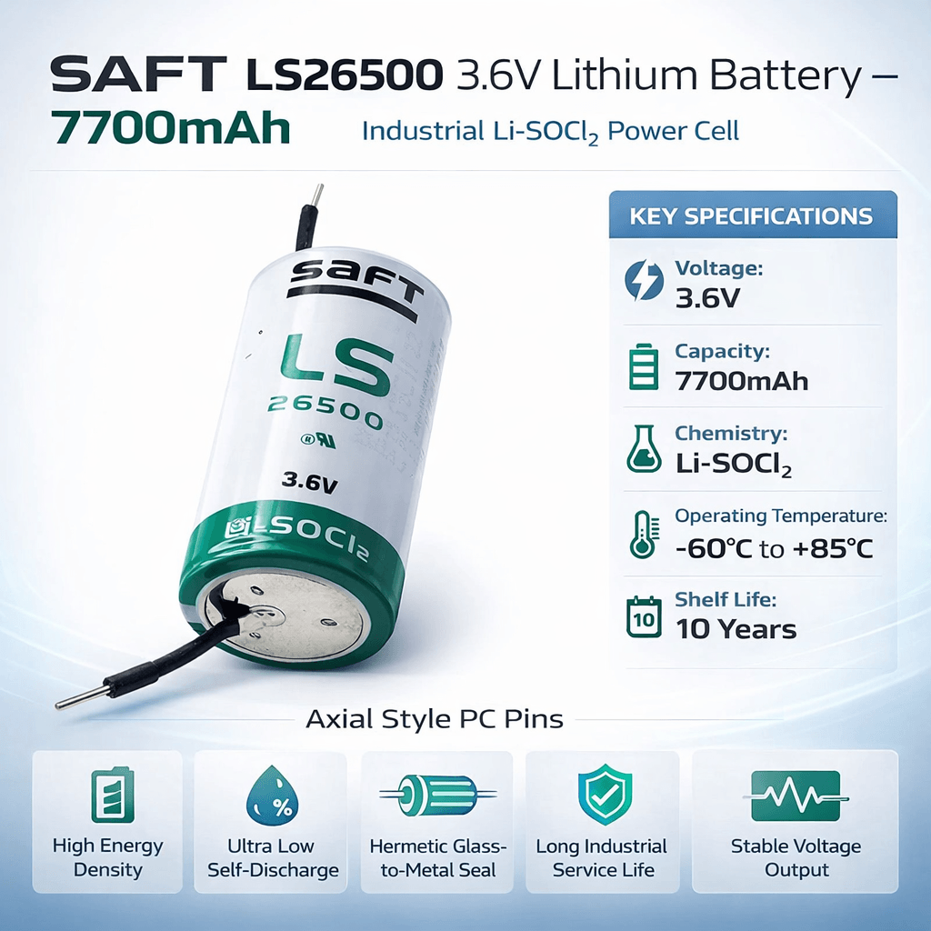 Saft Ls26500 C Size 3.6v 7700mah Battery With Axial Style Pc Pins Saft Batteries Saft Lithium Batteries