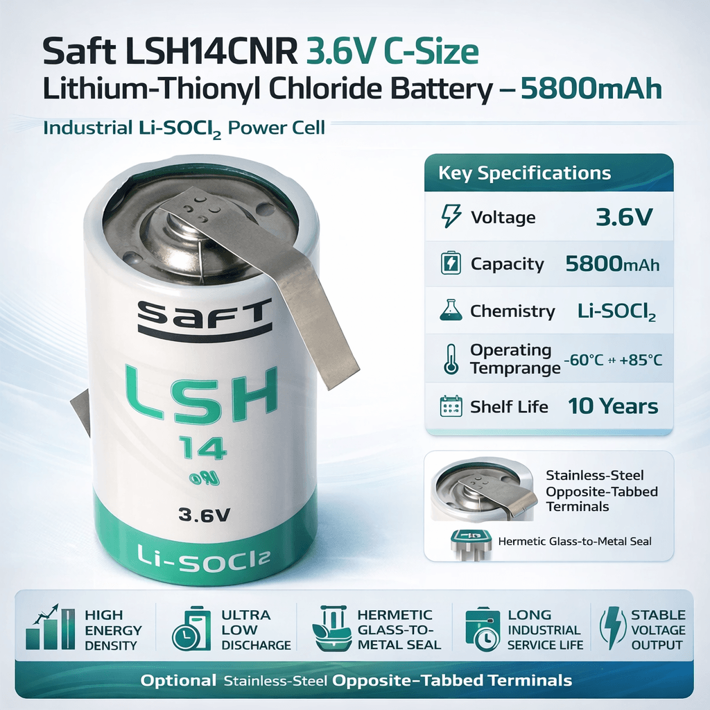 Opposite-tabbed Saft Lsh14 3.6v C-size Battery 5800mah Saft Batteries Saft Lithium Batteries