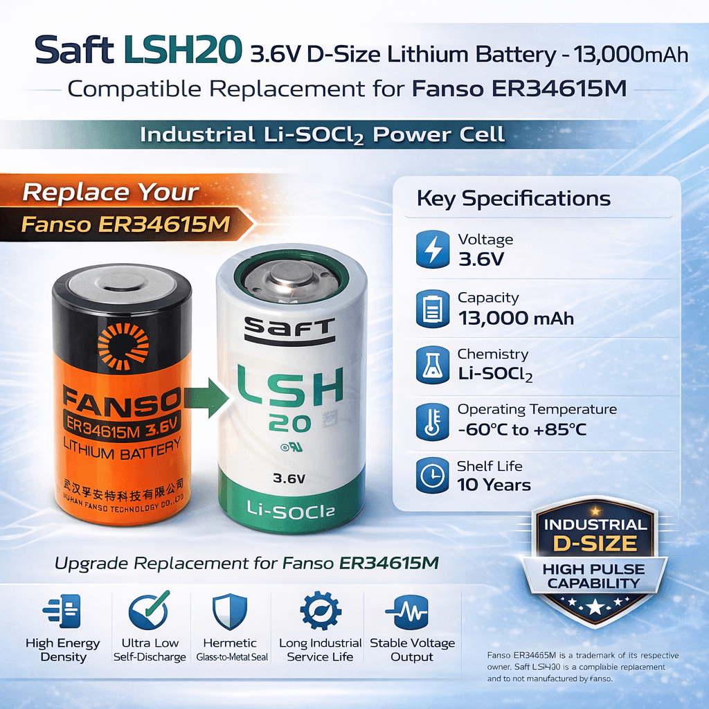 Fanso D Size, ER34615M equivalent replacement - Saft Lsh20 3.6v D Size Lithium Battery 3.6v Saft Batteries Saft Lithium Batteries