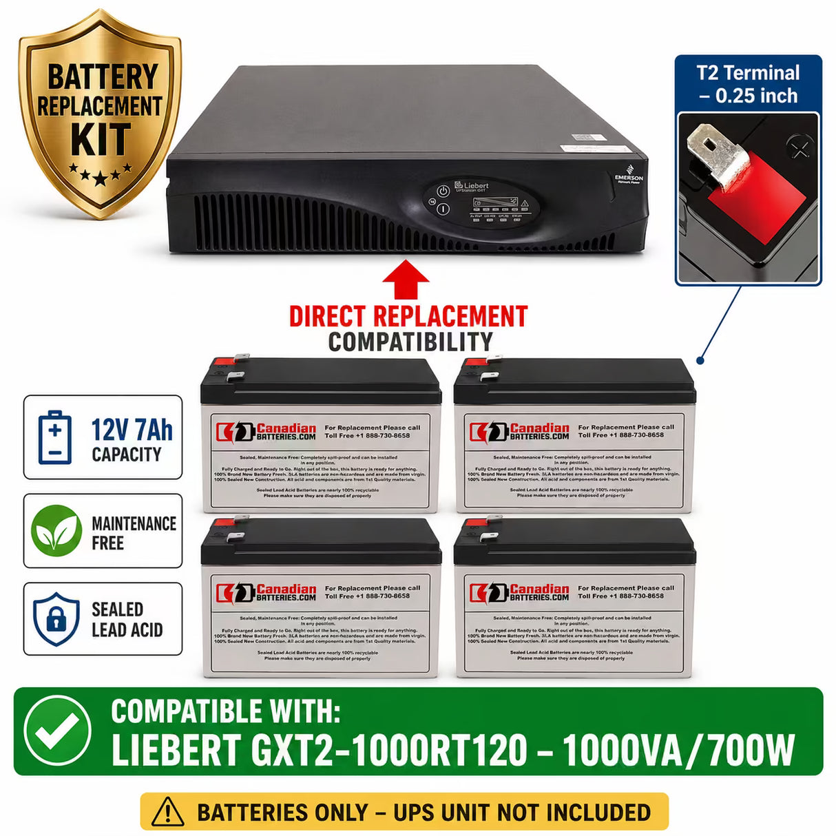 Liebert Gxt2-1000rt120 UPS Battery Replacement Kit 12V 7Ah 4 Pack UPS Batteries CB Range