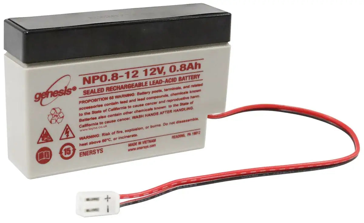 12V, 0.8Ah, battery for AlarmForce Home Alarm Compatible, with J2/JST terminals Sealed Lead Acid (Special) CB Generic