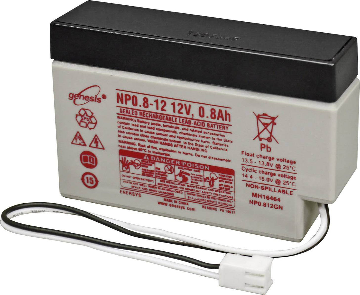 12V, 0.8Ah, battery for AlarmForce Home Alarm Compatible, with J2/JST terminals Sealed Lead Acid (Special) CB Generic