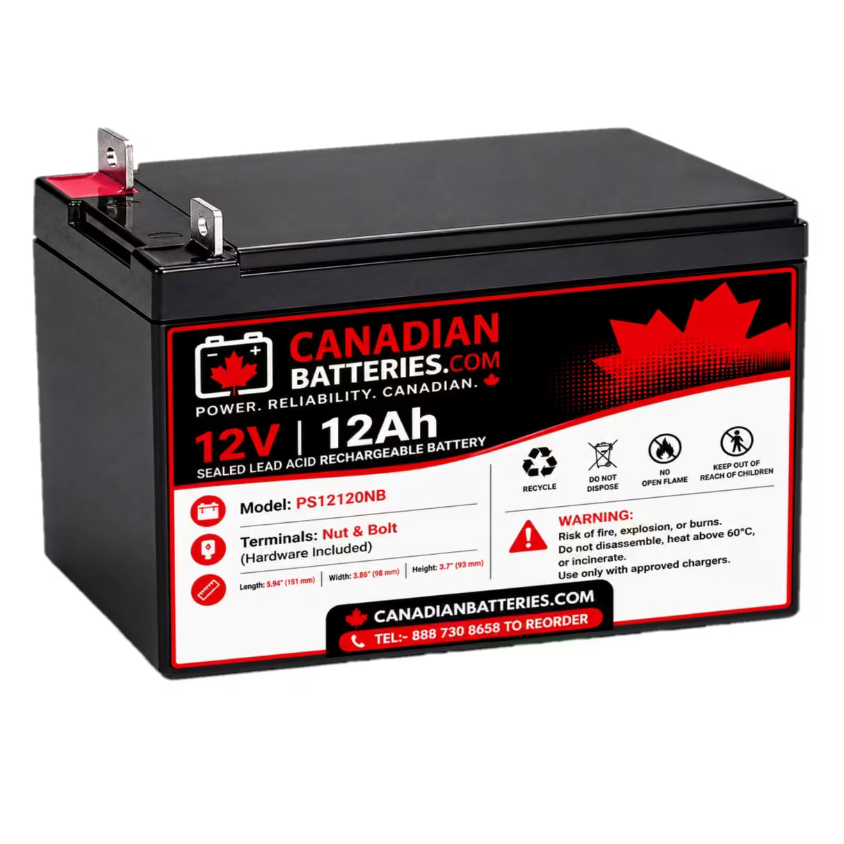 12V, 12Ah, replacement battery for Western 6-dzm-12 with Nut & Bolt terminals Sealed Lead Acid (Special) CB Range