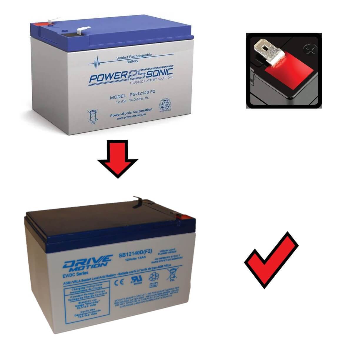 12V, 14Ah, batterie de remplacement pour Power-sonic Ps-12140 avec bornes F2 Acide Plomb Scellé CB Générique