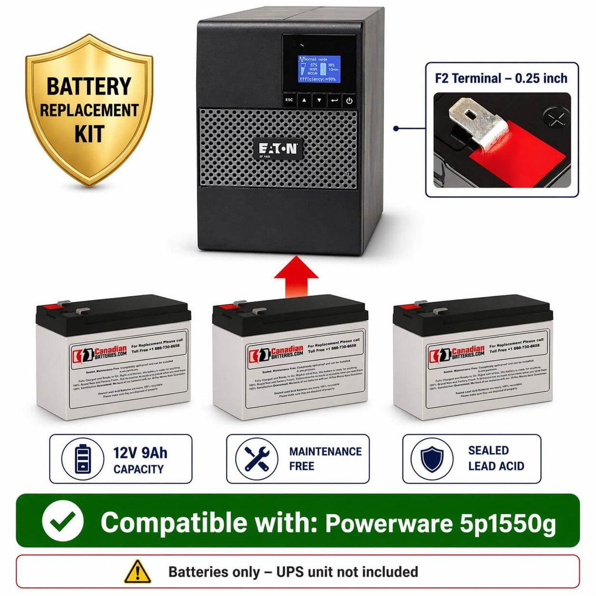 Batteries For Powerware 5p1550g UPS, 3 X 12v, 9ah - 108wh UPS Batteries CB Range