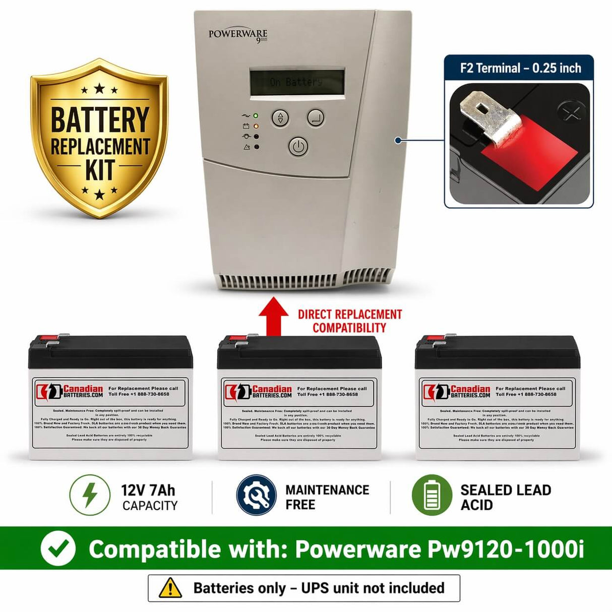Batteries For Powerware Pw9120-1000i UPS, 3 X 12v, 7ah - 84wh UPS Batteries CB Range