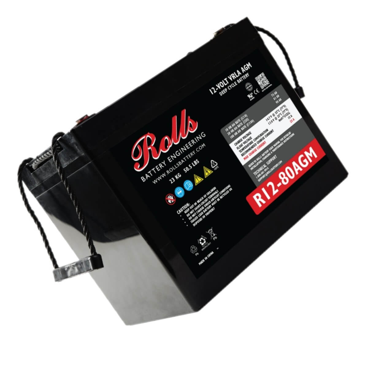 Rolls Battery Engineering R12-80AGM – AGM VRLA Deep Cycle Battery (12V, 90Ah @ 100hr) Sealed Lead Acid (Special) Rolls Battery Engineering