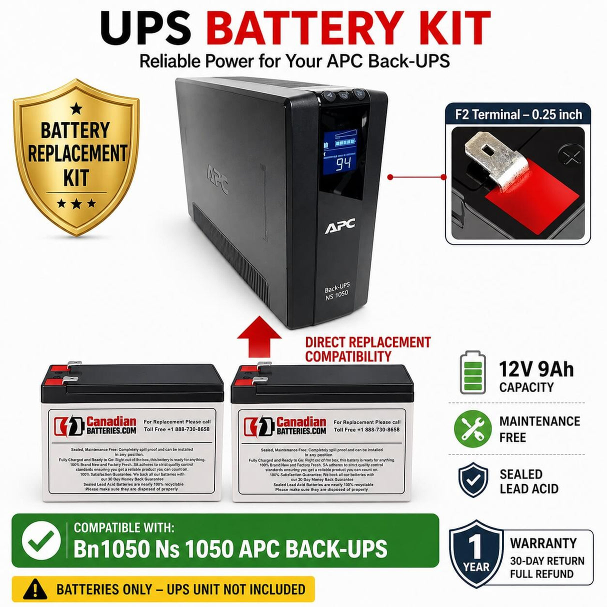 Bn1050 Ns 1050, Ns1050, Apc Back UPS Battery 2 x 12V 9Ah UPS Batteries CB Range