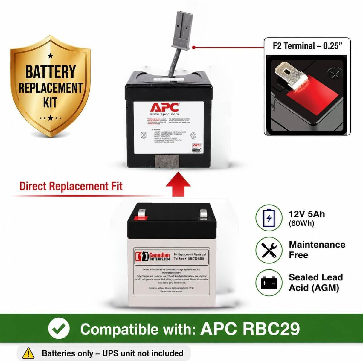 Apc Rbc29 Replacement UPS 12v 5ah With F2 Terminal Battery UPS Batteries CB Range