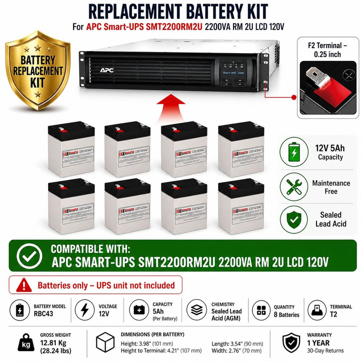 Smt2200rm2u 2200va Rm 2u Lcd 120v Apc Smart UPS Battery UPS Batteries CB Range