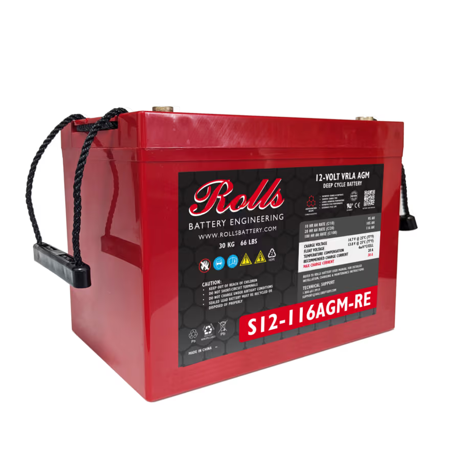 Rolls S12-116AGM-RE 12V 105Ah Group 27, AGM Deep Cycle Battery Sealed Lead Acid (Special) Rolls Battery Engineering