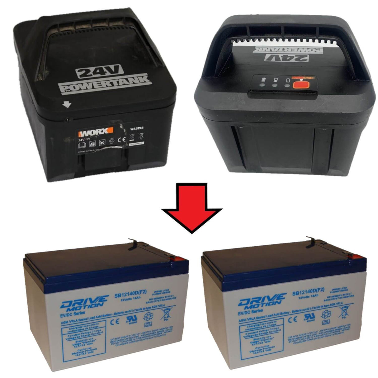 Worx WA3218 replacement batteries, 2 x 12V 12Ah, F2 Terminal Sealed Lead Acid CB Generic Extended - 12V 14Ah