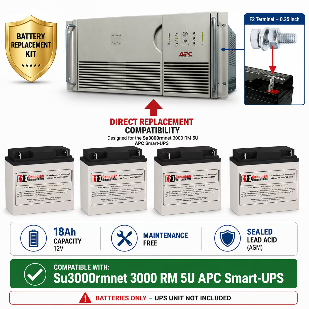 APC RBC11 Replacement Battery Kit for SU3000RMNET 12V 18Ah x4 UPS Batteries CB Range