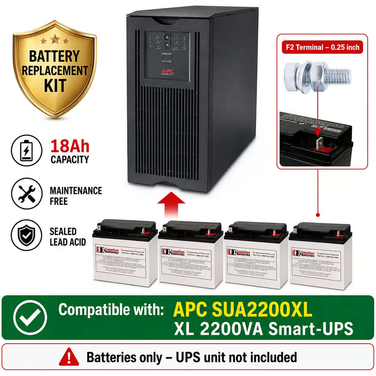 APC SUA2200XL RBC11 Replacement Battery Kit 12V 18Ah AGM 4 Pack UPS Batteries CB Range
