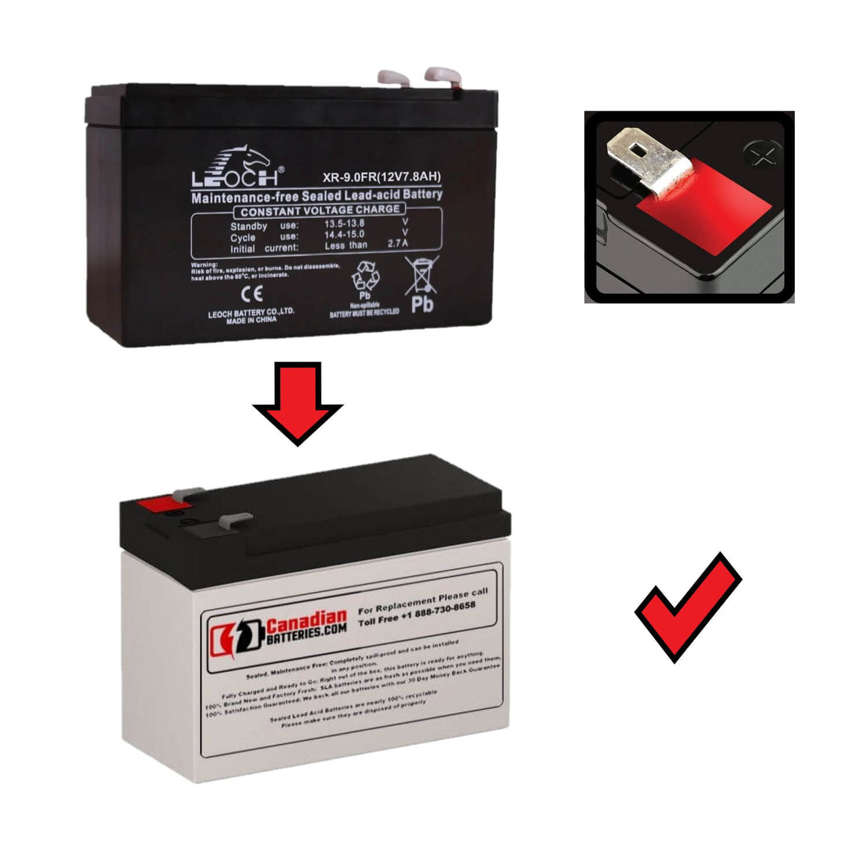 Batterie de remplacement Leoch XTREME XR-9 .0FR Batterie au plomb scellée améliorée 12V 9Ah F2 Plomb scellé BB Générique