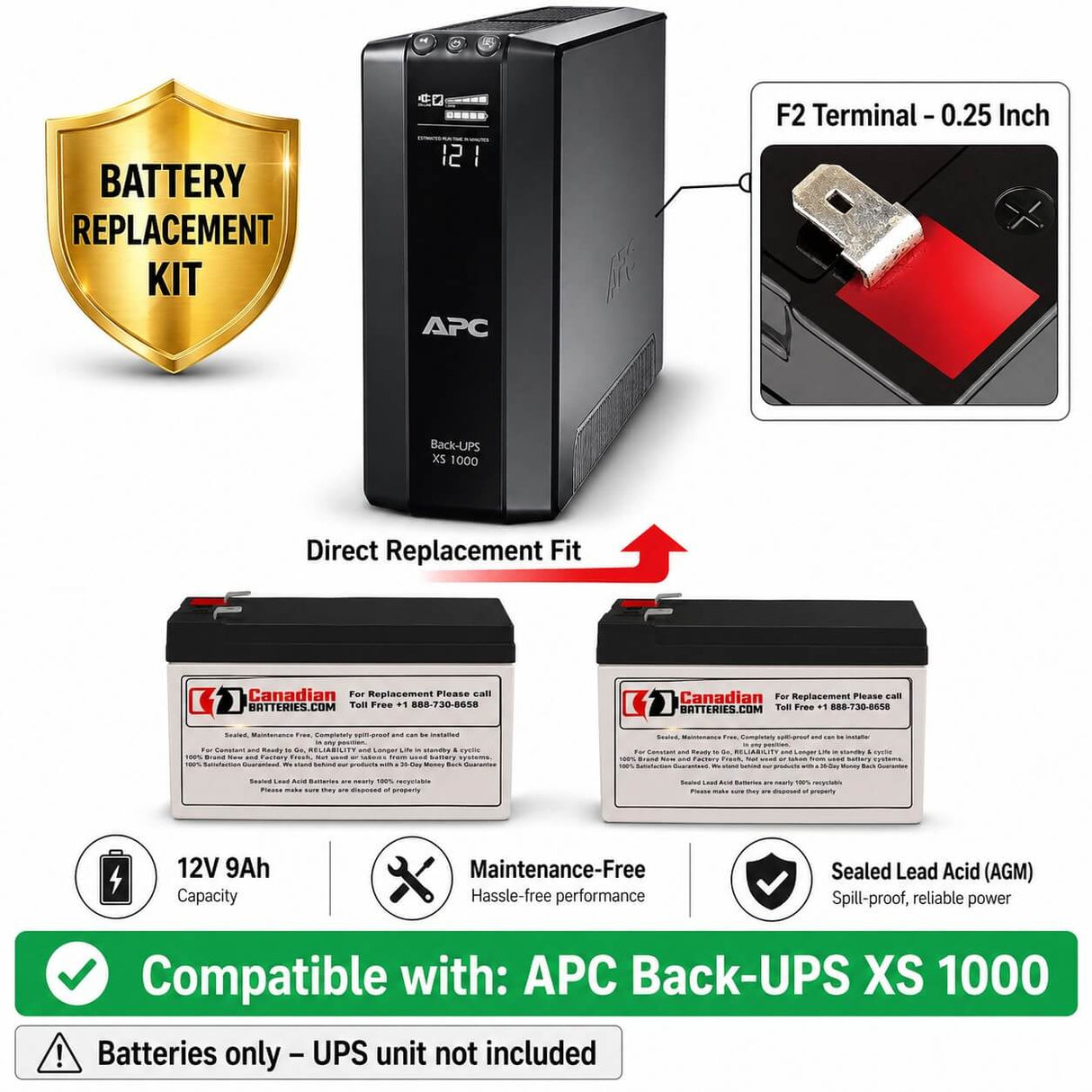APC XS1000 RBC123 UPS Battery Kit 12V 9Ah AGM 2 Pack UPS Batteries CB Range