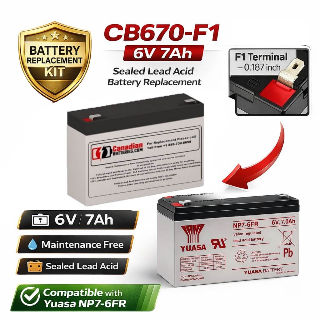 6V, 7.2Ah, replacement battery for Yuasa Np7-6fr with F1 terminals Sealed Lead Acid CB Generic