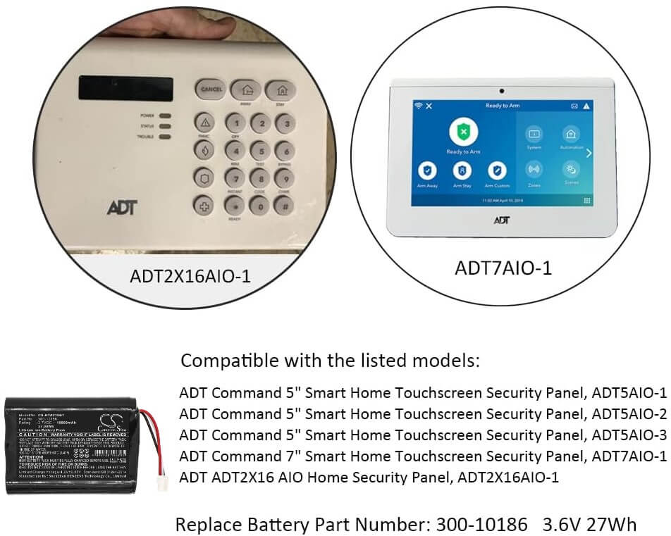 Alarm Battery For Adt, Command Smart Security Panel, Honeywell, Ai05-2 3.7v, 10000mah - 37.00wh Alarm System Cameron Sino Technology Limited