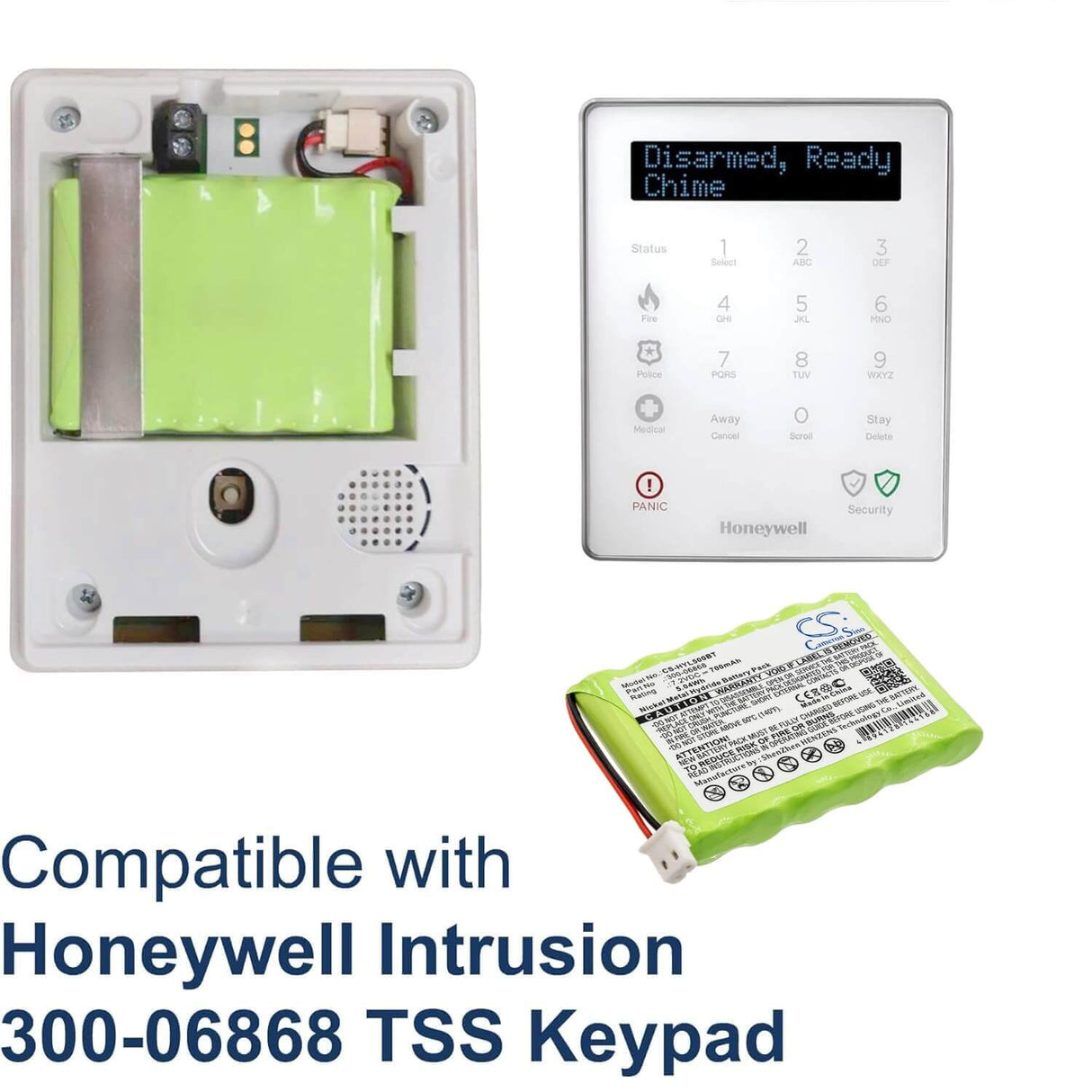 Ni-MH, Alarm Battery For Honeywell, L5000 Panel, Lynx Plus 7.2v, 700mah - 5.04wh Alarm System Cameron Sino Technology Limited