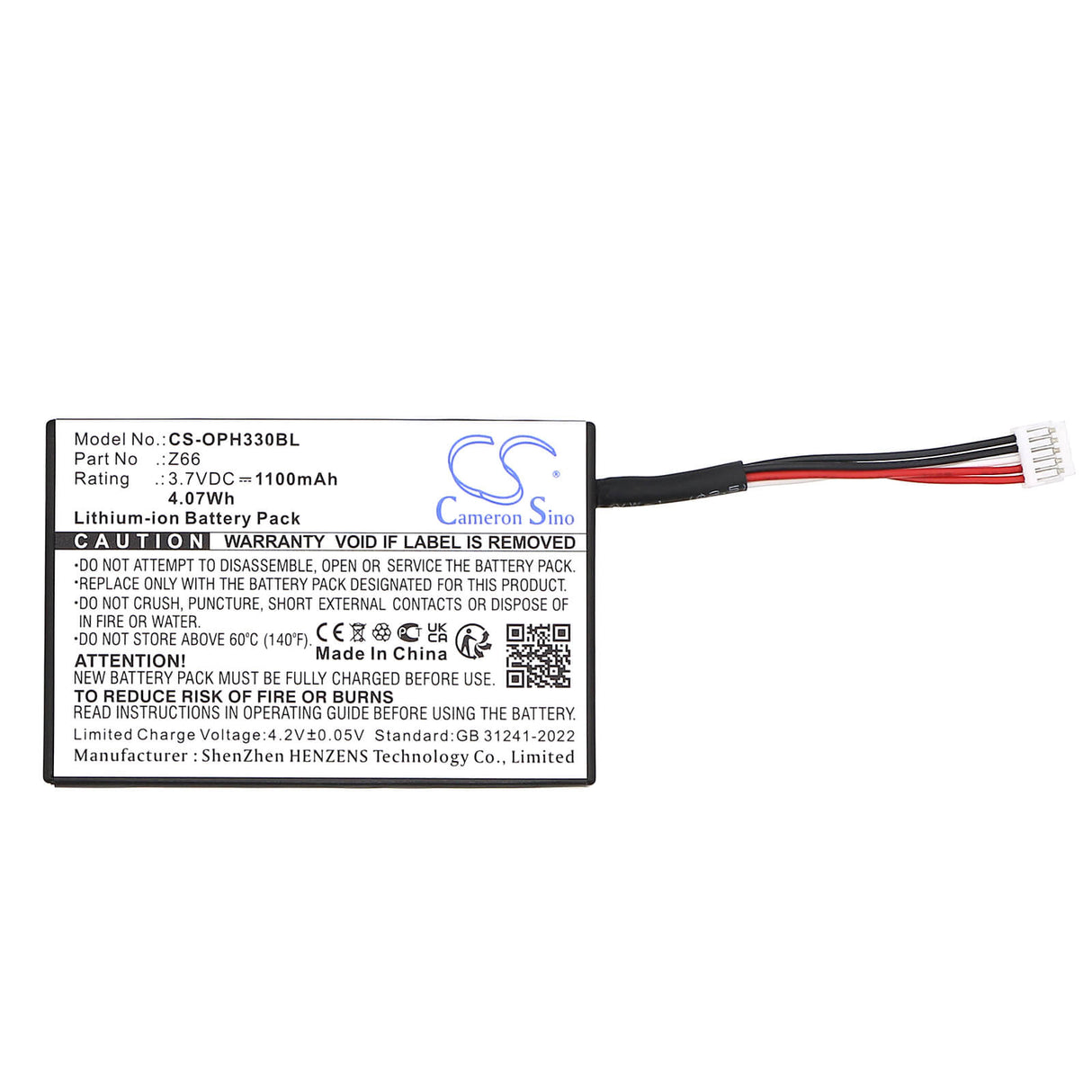 Batterie de scanner de code-barres pour Opticon, Opc-3301i, Opi-3301, Opi-3301i, Opr-3301 3.7v, 1100mah - 4.07wh Scanner de code-barres Cameron Sino Technology Limited