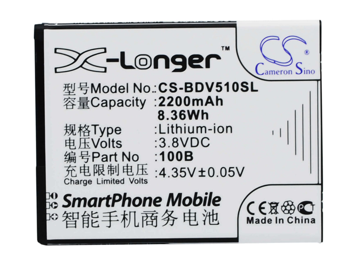 3.8V, Li-ion, 2200mAh, SmartPhone battery fits 100+, Baidu Cloud, 100b, V5, V5100b, 8.36Wh Mobile, SmartPhone Cameron Sino Technology Limited (Smartphone)