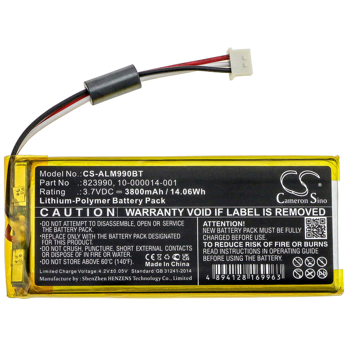 Alarm Battery For 2gig, Gc3 Panel, Sp1-gc3 3.7v, 3800mah - 14.06wh Alarm System Cameron Sino Technology Limited