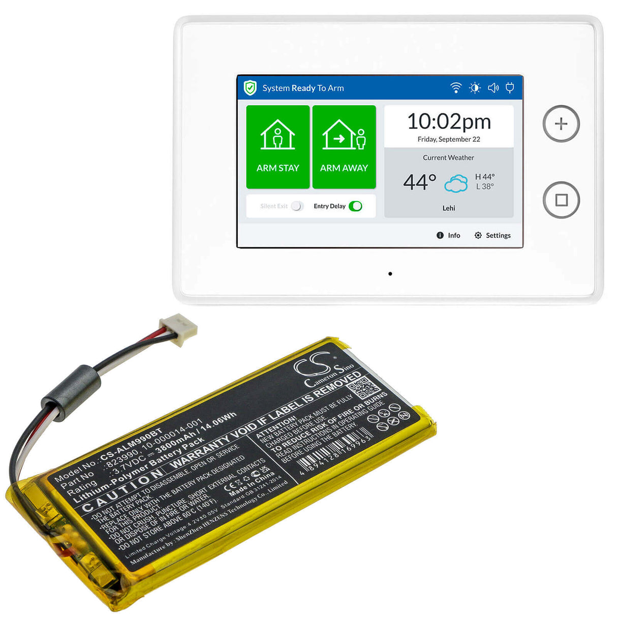 Alarm Battery For 2gig, Gc3 Panel, Sp1-gc3 3.7v, 3800mah - 14.06wh Alarm System Cameron Sino Technology Limited