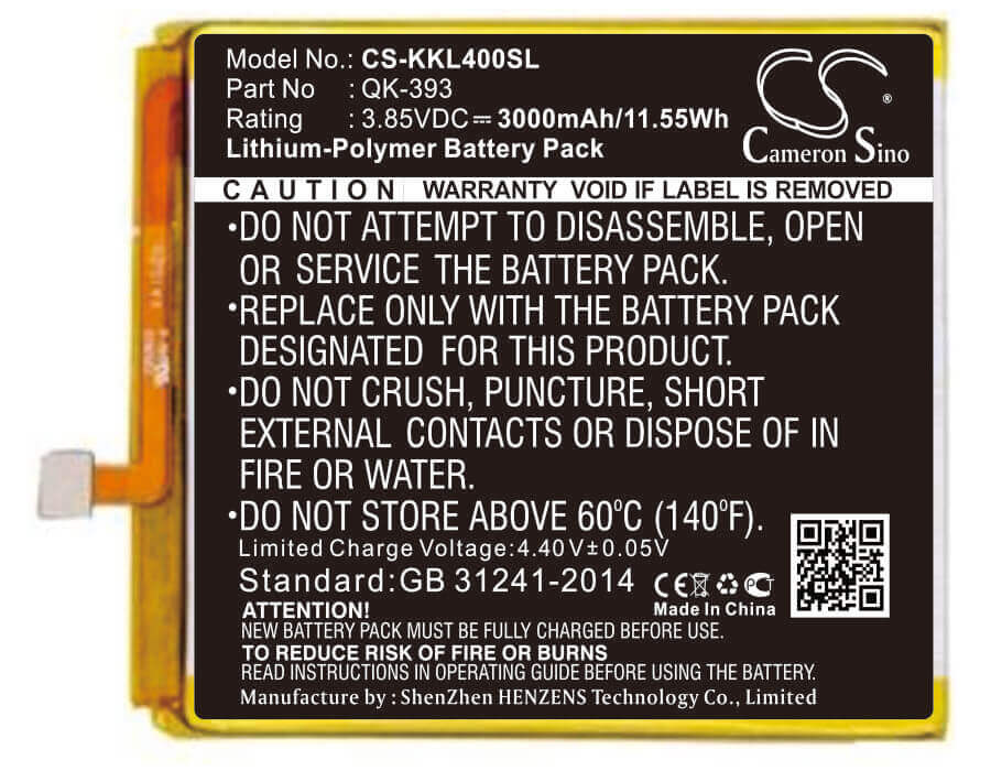 3.85V, Li-Polymer, 3000mAh, SmartPhone battery fits Qiku, 360, Qk-393, 1503-a01, 1503-m02, 11.55Wh Mobile, SmartPhone Cameron Sino Technology Limited (Smartphone)