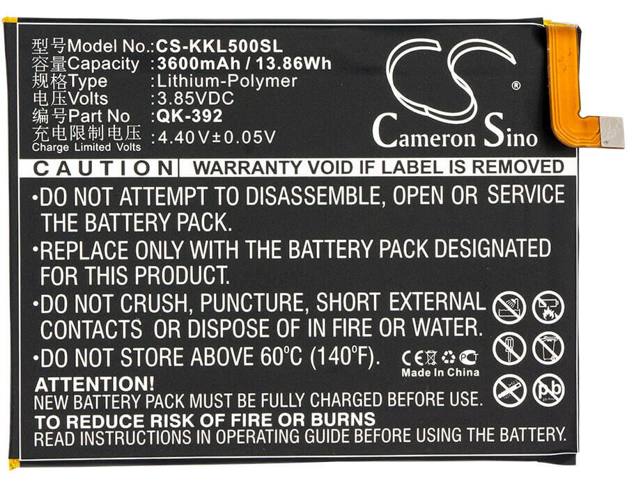 3,85V, Li-Polymer, 3600mAh, batterie de smartphone compatible avec Qihoo, 360, Qk-392, 1509-a00, Q5 Plus, 13,86Wh Mobile, Smartphone Cameron Sino Technology Limited (Smartphone)