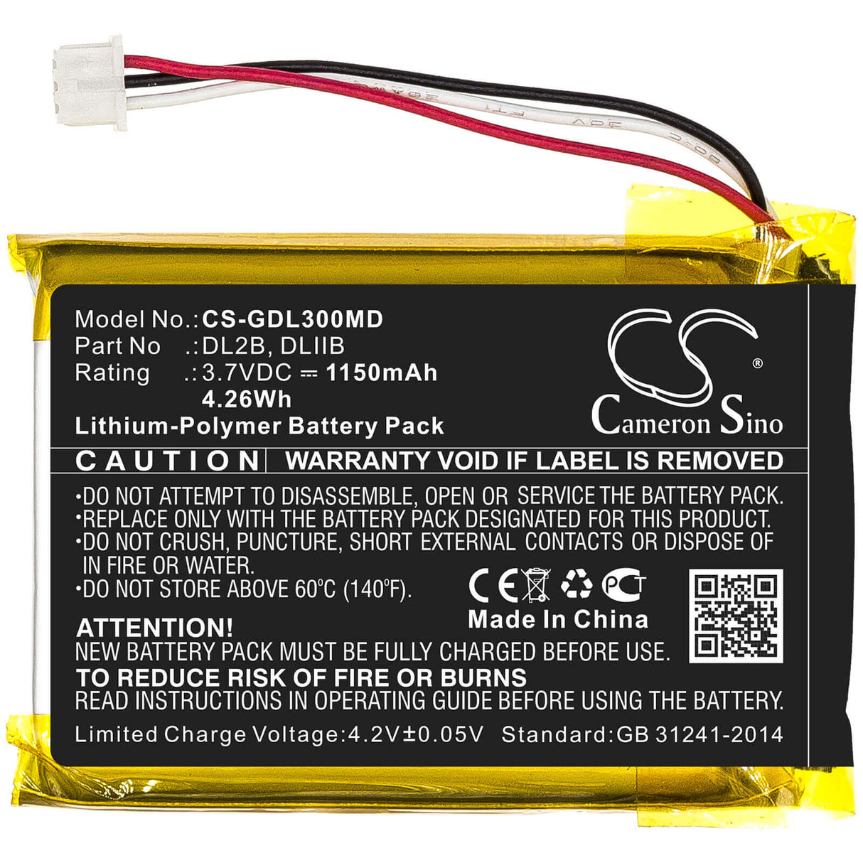 3,7V, Li-Polymère, 1150mAh, Batterie médicale compatible avec 3gen, Dl2b, Dermlite Ii, Dermlite Iii, 4.26Wh Medical Cameron Sino Technology Limited (Médical)