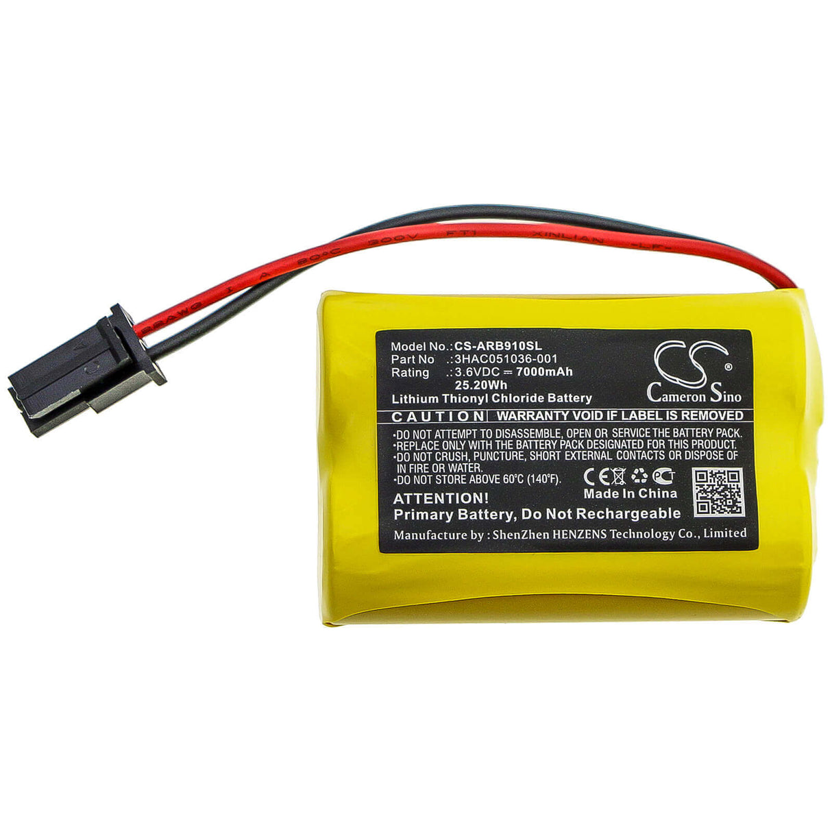PLC Battery for Abb, 1s2 Pls17500, 3hac051036-001 Rev02, 3hac051036-001-c 3.6v, 7000mah - 25.20wh PLC Cameron Sino Technology Limited