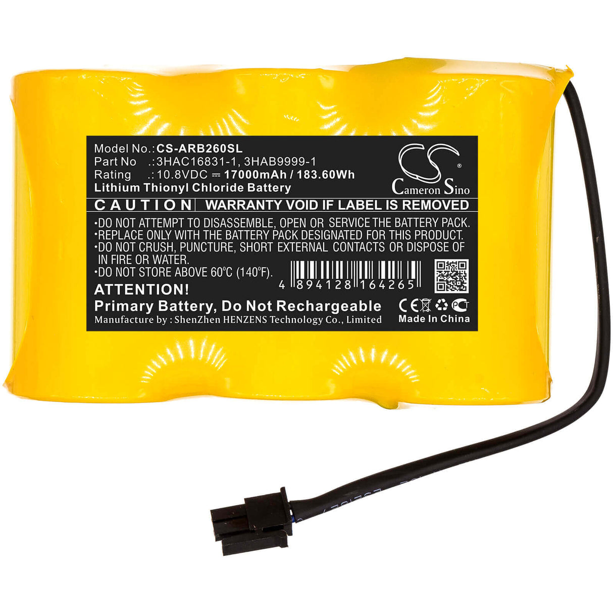 PLC Battery for Abb, 3hac16831-1 10.8v, 17000mah - 183.60wh PLC Cameron Sino Technology Limited (Dangerous Goods)