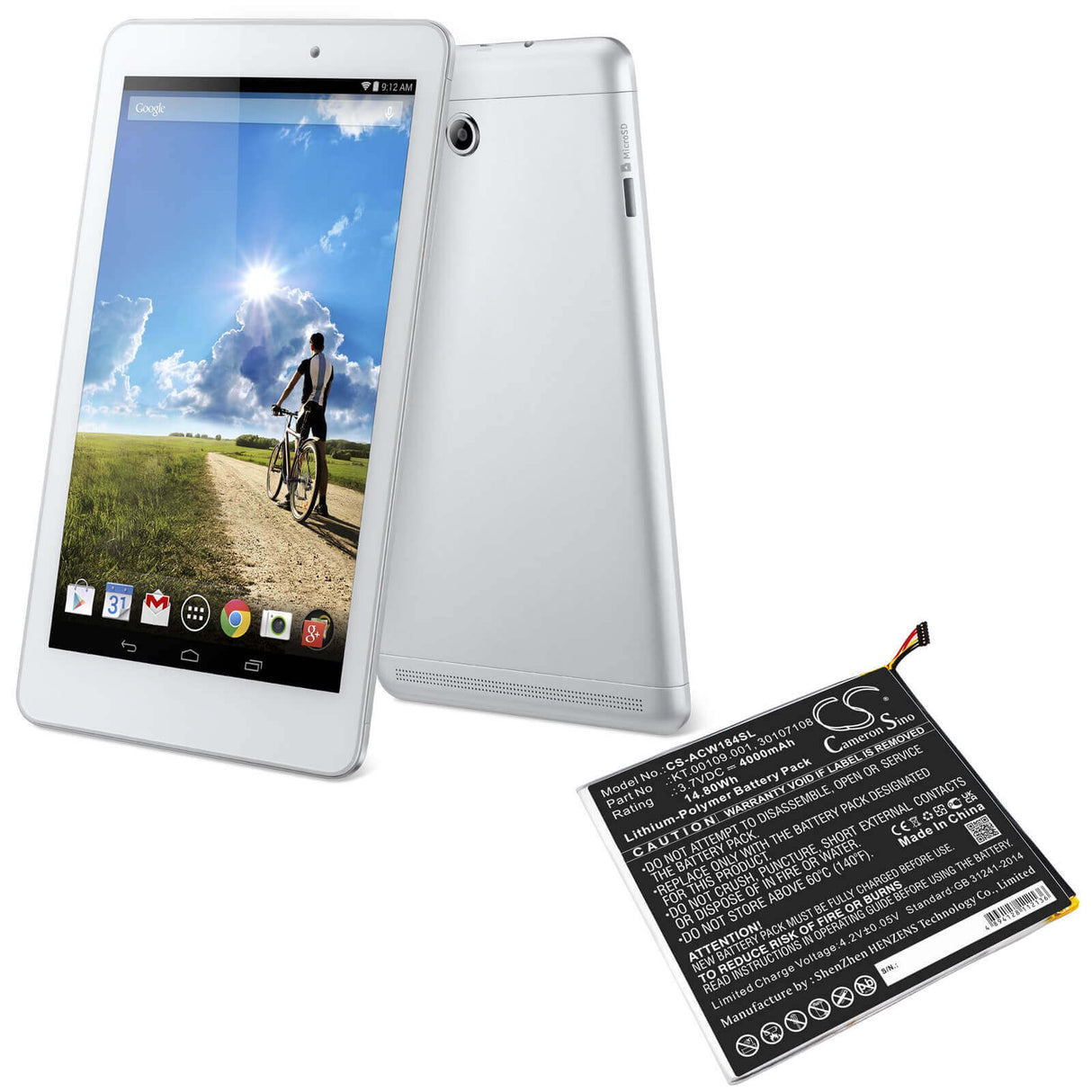 3.7V, Li-Polymer, 4000mAh, Tablet battery fits Acer, 30107108, A1-840-131u, A1-840-16pt, 14.80Wh Tablet Cameron Sino Technology Limited