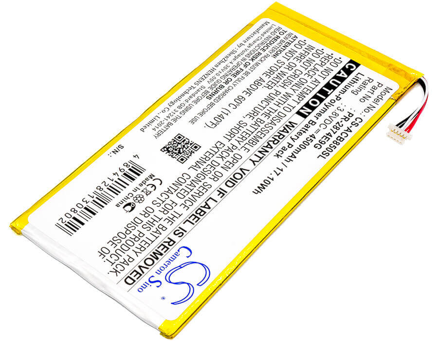 3.8V, Li-Polymer, 4500mAh, Tablet battery fits Acer, Pr-2874e9g, A6001, B1-850-k35x, 17.10Wh Tablet Cameron Sino Technology Limited