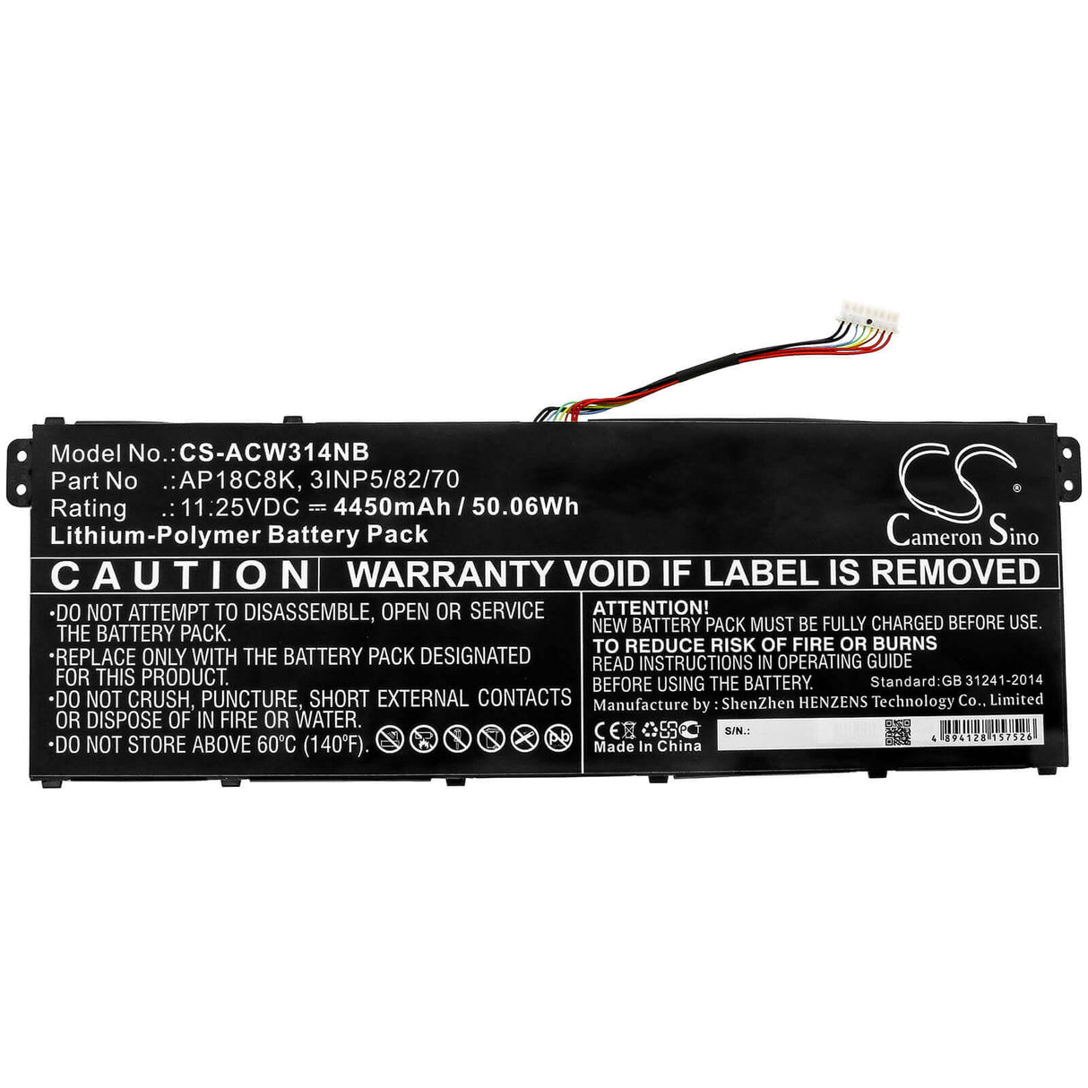 Battery For Acer, Aspire 5 A514-52-58u3, Chromebook 314 C933 11.25v, 4450mah - 50.06wh Notebook, Laptop Cameron Sino Technology Limited