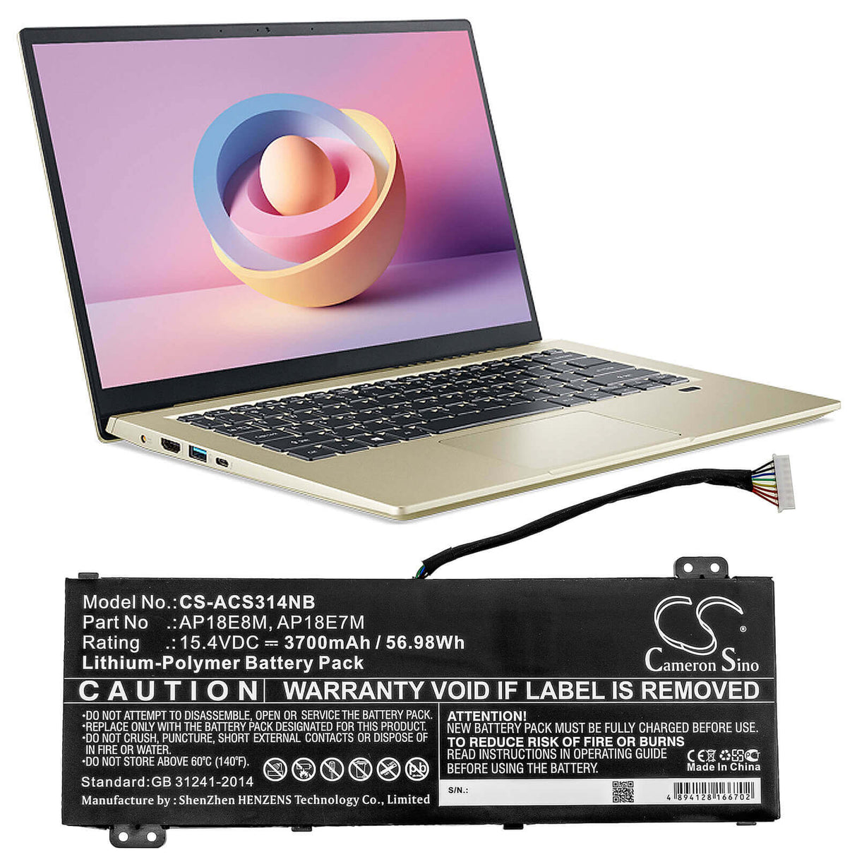 Battery For Acer, Aspire 7 715-74g-52mv, Aspire 7 A715-74, Aspire 7 A715-74g-52bp 15.4v, 3700mah - 56.98wh Notebook, Laptop Cameron Sino Technology Limited