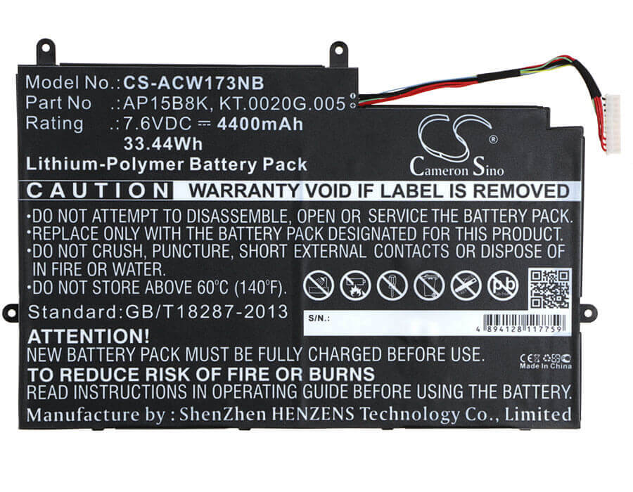 Battery For Acer, Aspire Switch 11 Sw5-173, Aspire Switch 11 Sw5-173p 7.6v, 4400mah - 33.44wh Notebook, Laptop Cameron Sino Technology Limited