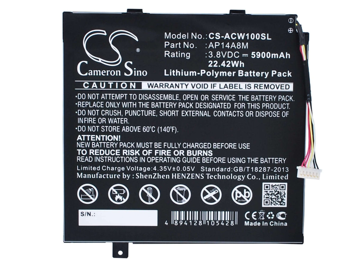 3.8V, Li-Polymer, 5900mAh, Tablet battery fits Acer, Ap14a4m, A3-a20, A3-a20fhd, 22.42Wh Tablet Cameron Sino Technology Limited