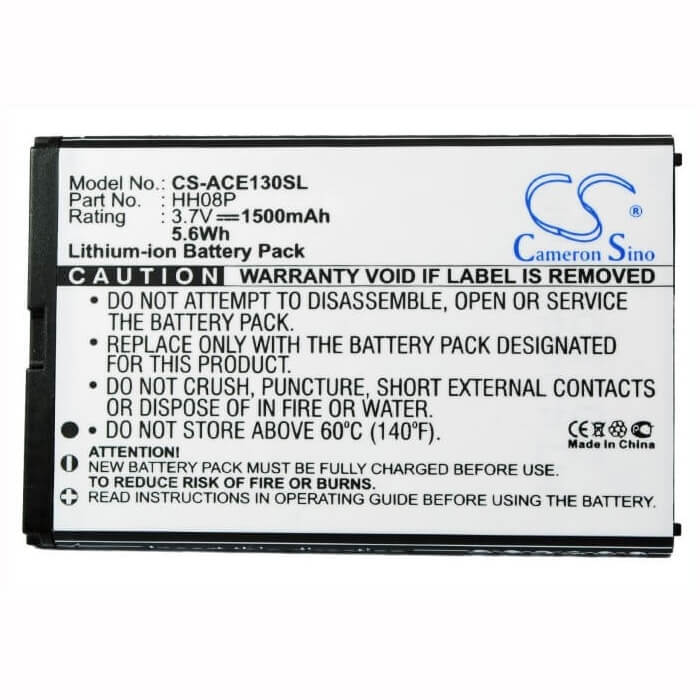 3.7V, Li-ion, 1500mAh, SmartPhone battery fits Acer, Bt.0010s.002, Betouch E130, Betouch E130 B, 5.55Wh Mobile, SmartPhone Cameron Sino Technology Limited (Suspended)