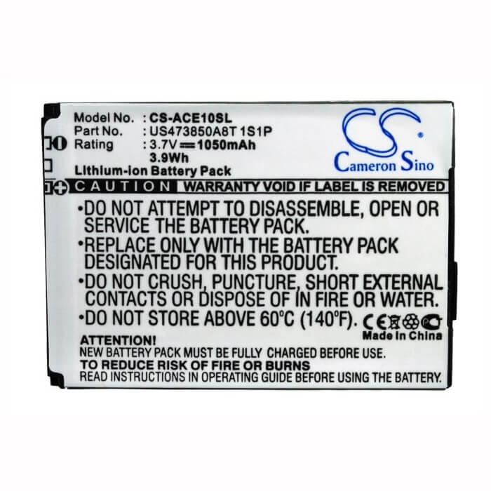 3.7V, Li-ion, 1050mAh, SmartPhone battery fits Acer, A7bta040h, Betouch E100, Betouch E101, 3.89Wh Mobile, SmartPhone Cameron Sino Technology Limited (Suspended)